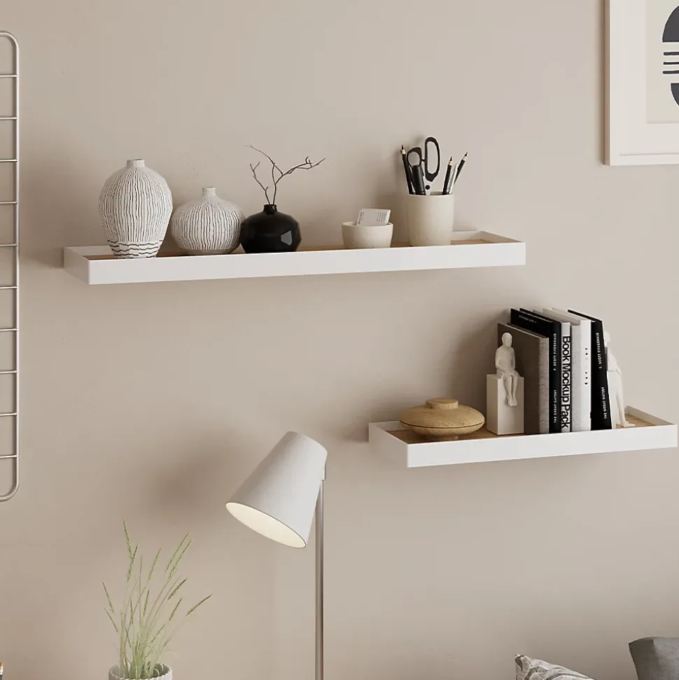Vicco étagère murale blanc/chêne 60x3cm Lot de 2