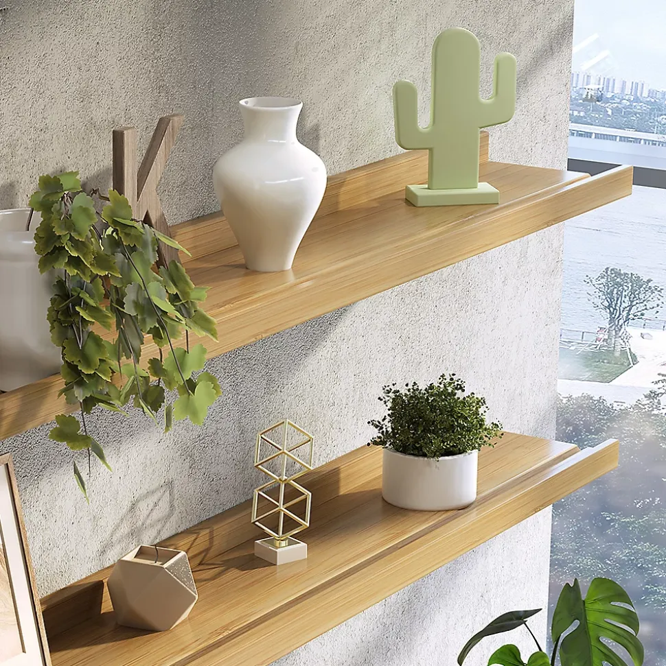 Vicco Étagère murale Naturel bois 90x4cm Lot de 2