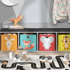 Vicco Étagère pour enfants Blanc 142.4x53.4cm 4 compartiments, avec boîtes pliantes multicolores