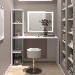 Vicco Vanity table Blanc 122.2cm avec éclairage et tabouret