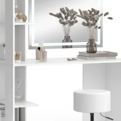 Vicco Vanity table Blanc 122.2cm avec éclairage et tabouret