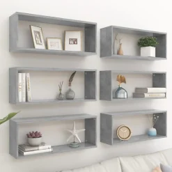 VIDAXL - Etagere murale cube 6 pcs - Bois d ingenierie - Gris beton - 60x15x23 cm - Charge 40 kg