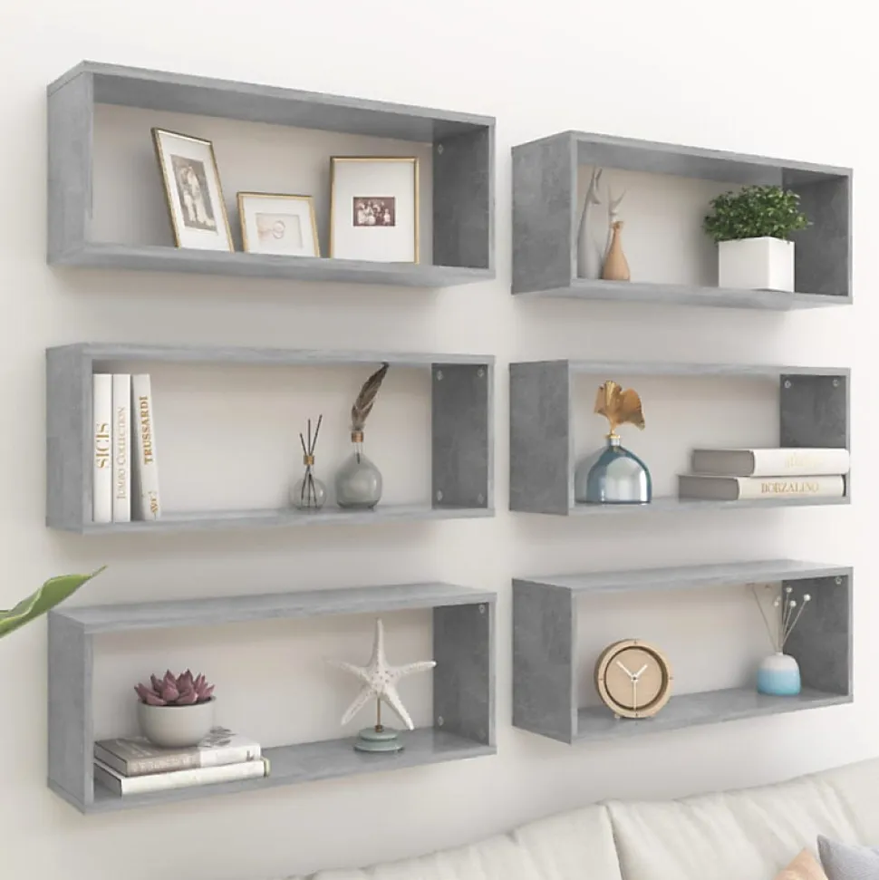 VIDAXL - Etagere murale cube 6 pcs - Bois d ingenierie - Gris beton - 60x15x23 cm - Charge 40 kg