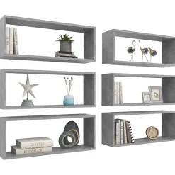 VIDAXL - Etagere murale cube 6 pcs - Bois d ingenierie - Gris beton - 60x15x23 cm - Charge 40 kg