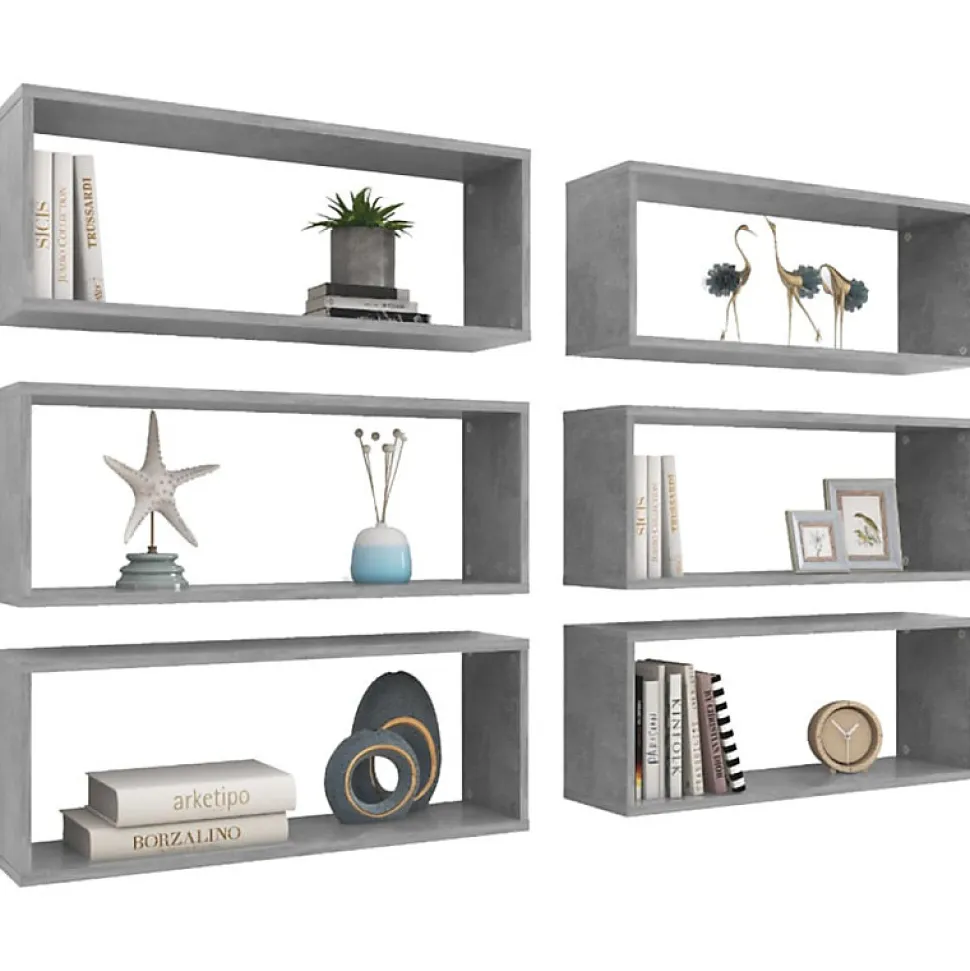 VIDAXL - Etagere murale cube 6 pcs - Bois d ingenierie - Gris beton - 60x15x23 cm - Charge 40 kg