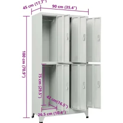 vidaXL Armoire à casiers avec 6 compartiments Acier 90x45x180 cm Gris