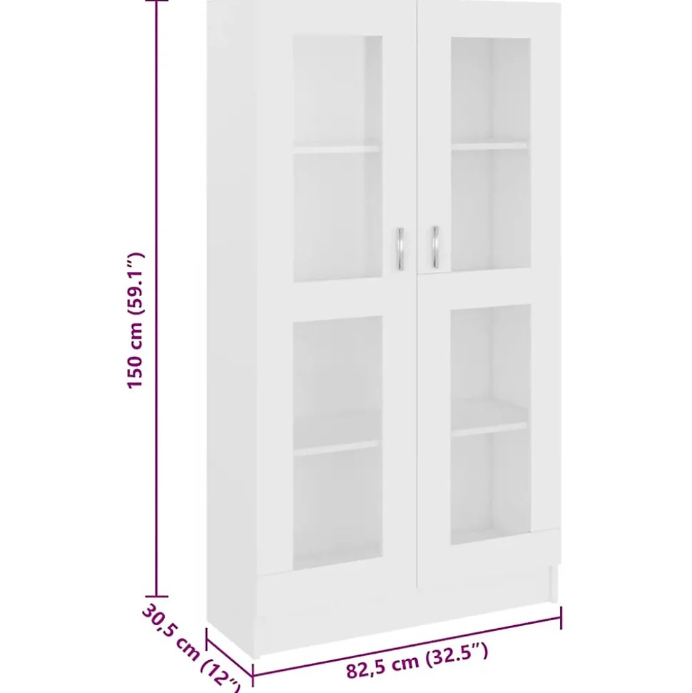 vidaXL Armoire à vitrine Blanc 82,5x30,5x150 cm Bois d'ingénierie 802759