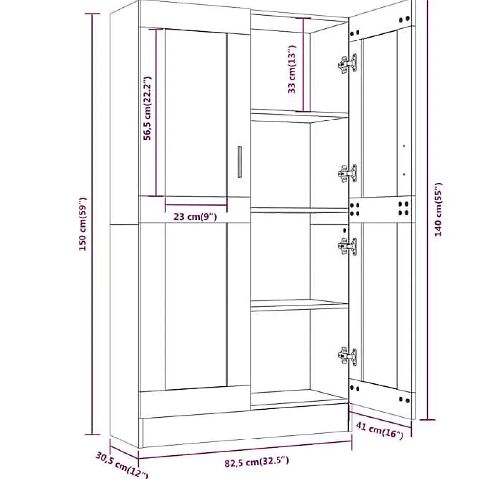 VidaXL Armoire à vitrine Chêne fumé 82,5x30,5x150 cm Bois d'ingénierie 815117