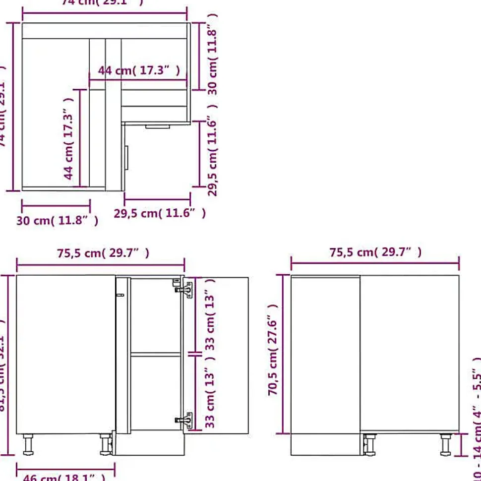 vidaXL Armoire de Plancher d'Angle, Armoire de Rangement avec étagère, Meuble de Cuisine Salle à Manger Maison Intérieur, 802492