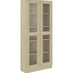vidaXL Armoire Vitrine, Meuble de Rangement avec Compartiment, étagère de Salon Salle de Séjour Chambre Intérieur, Chêne 802771