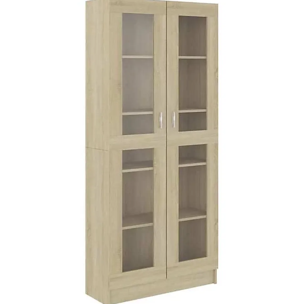 vidaXL Armoire Vitrine, Meuble de Rangement avec Compartiment, étagère de Salon Salle de Séjour Chambre Intérieur, Chêne 802771