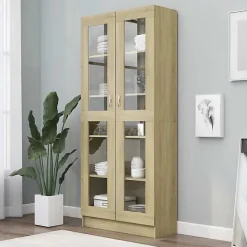 vidaXL Armoire Vitrine, Meuble de Rangement avec Compartiment, étagère de Salon Salle de Séjour Chambre Intérieur, Chêne 802771