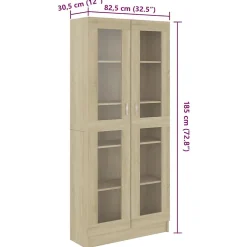 vidaXL Armoire Vitrine, Meuble de Rangement avec Compartiment, étagère de Salon Salle de Séjour Chambre Intérieur, Chêne 802771