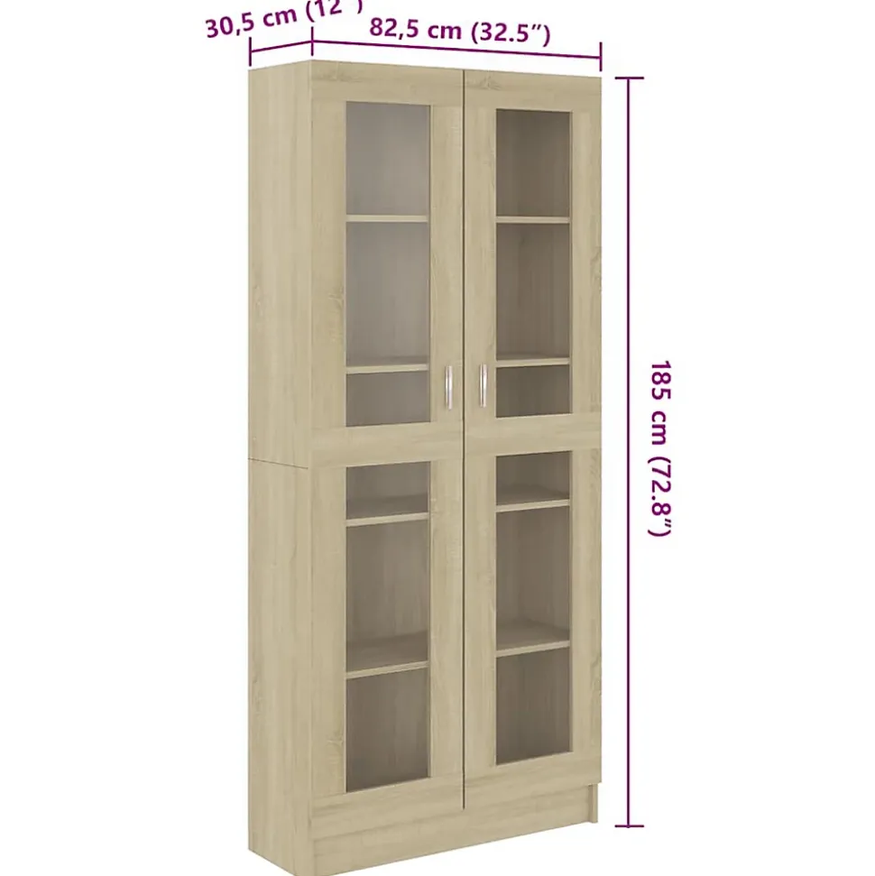 vidaXL Armoire Vitrine, Meuble de Rangement avec Compartiment, étagère de Salon Salle de Séjour Chambre Intérieur, Chêne 802771