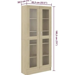 vidaXL Armoire Vitrine, Meuble de Rangement avec Compartiment, étagère de Salon Salle de Séjour Chambre Intérieur, Chêne 802771