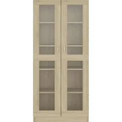 vidaXL Armoire Vitrine, Meuble de Rangement avec Compartiment, étagère de Salon Salle de Séjour Chambre Intérieur, Chêne 802771
