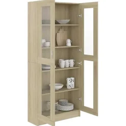vidaXL Armoire Vitrine, Meuble de Rangement avec Compartiment, étagère de Salon Salle de Séjour Chambre Intérieur, Chêne 802771