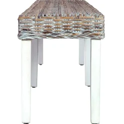 vidaXL Banc 160 cm Blanc Rotin naturel kubu et bois de manguier massif