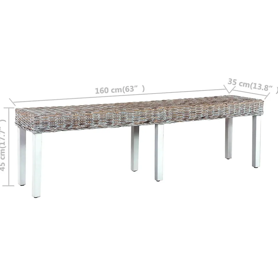 vidaXL Banc 160 cm Blanc Rotin naturel kubu et bois de manguier massif
