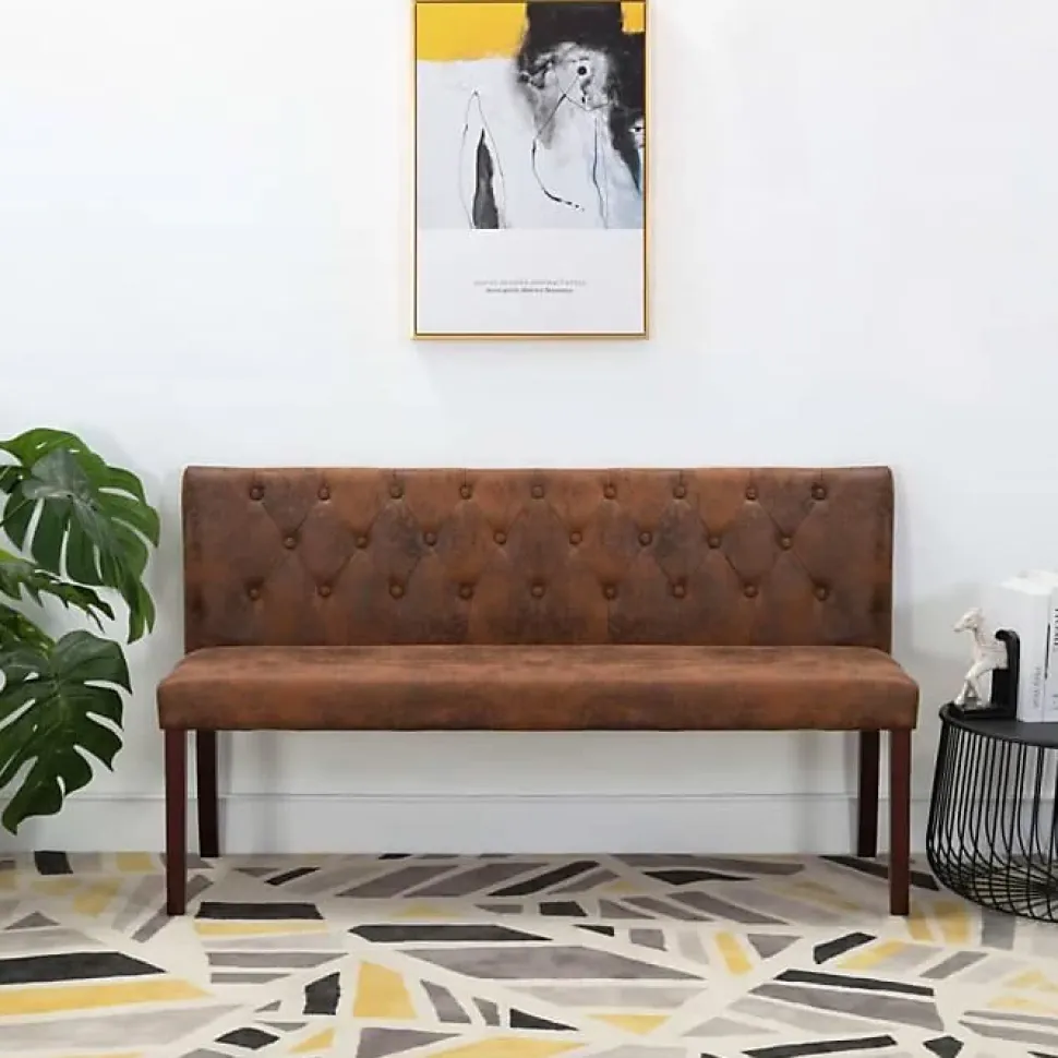 vidaXL Banc 148,5 cm Marron Similicuir daim