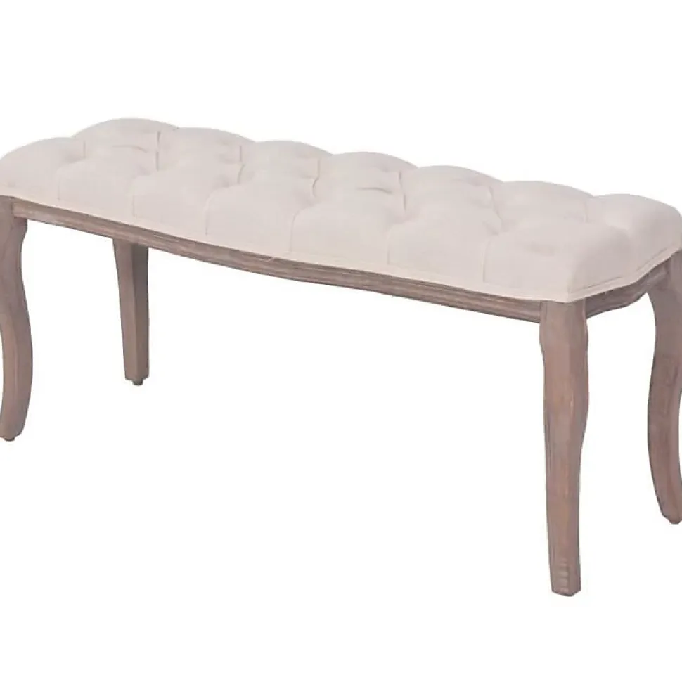 vidaXL Banc Lin Bois massif 110 x 38 x 48 cm Blanc crème