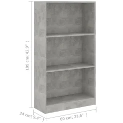 VidaXL Bibliothèque à 3 niveaux Gris béton 60x24x108 cm Aggloméré