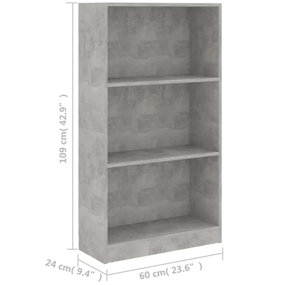 VidaXL Bibliothèque à 3 niveaux Gris béton 60x24x108 cm Aggloméré