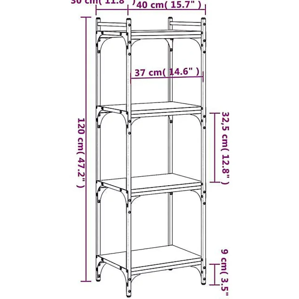 VidaXL Bibliothèque à 4 niveaux noir 40x30x120 cm bois d'ingénierie 837632