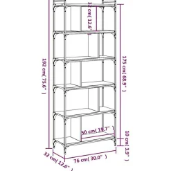 VidaXL Bibliothèque 6 niveaux chêne fumé 76x32x192cm bois d'ingénierie 833947