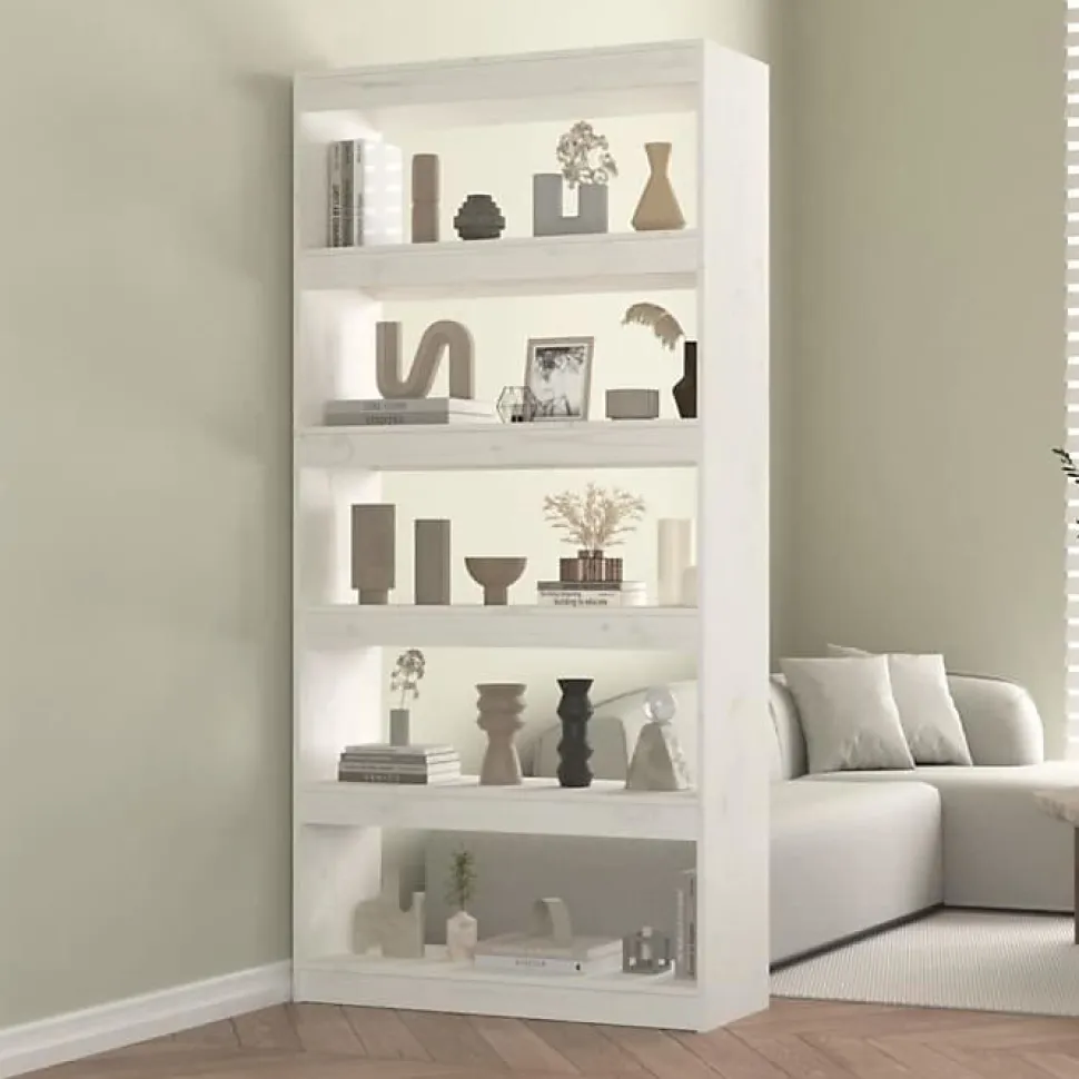 VidaXL Bibliothèque-Séparateur de pièce Blanc 80x30x167,4cm Pin solide