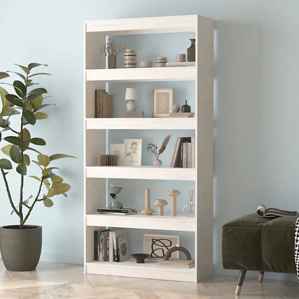 VidaXL Bibliothèque-Séparateur de pièce Blanc 80x30x167,4cm Pin solide