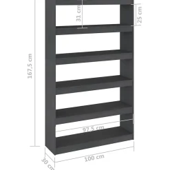 VidaXL Bibliothèque-Séparateur de pièce Gris 100x30x167,5cm Pin massif