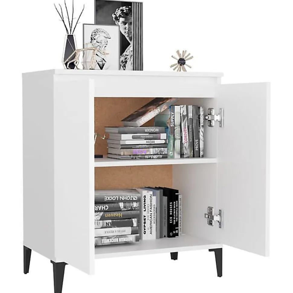vidaXL Buffet, Armoire avec 2 Portes, Meuble de Rangement, Organisateur de Salle de Séjour Salon, Industriel, Blanc Bois 806076