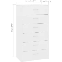 vidaXL Buffet avec 6 tiroirs Blanc 50x34x96 cm Aggloméré