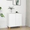 vidaXL Buffet avec pieds en bois massif Blanc 60x35x70 cm Aggloméré