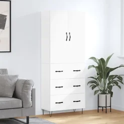 vidaXL Buffet haut Blanc 69,5x34x180 cm Bois d'ingénierie 3198081
