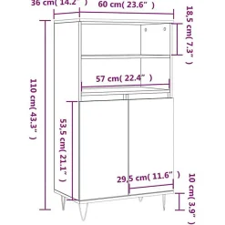 vidaXL Buffet haut Chêne sonoma 60x36x110 cm Bois d'ingénierie 831487