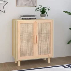 vidaXL Buffet Marron 60x30x70 cm Bois de pin massif et rotin naturel 345632