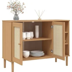 vidaXL Buffet SENJA aspect rotin marron 112x40x80cm bois massif de pin 358028