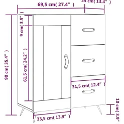 vidaXL Buffet sonoma gris 69,5x34x90 cm bois d'ingénierie 828018