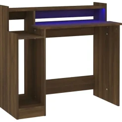 vidaXL Bureau à Lumières LED Table d'Ordinateur Table de Travail Meuble Informatique Meuble d'Etude Chêne Marron 97x45x90 cm 82047
