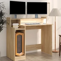vidaXL Bureau avec Lumières LED Table d'Ordinateur Bureau d'Ecriture Table d'Etude Informatique Chêne Sonoma 97x45x90 cm 805555