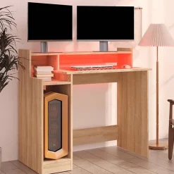 vidaXL Bureau avec Lumières LED Table d'Ordinateur Bureau d'Ecriture Table d'Etude Informatique Chêne Sonoma 97x45x90 cm 805555
