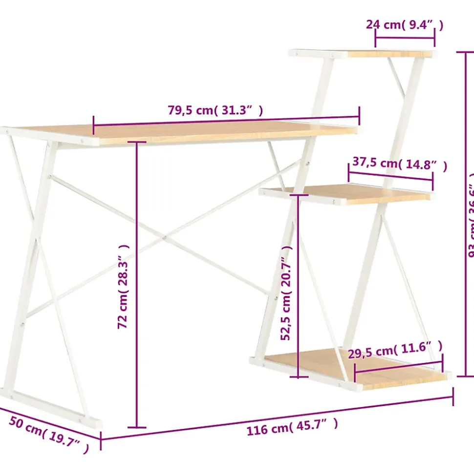 vidaXL Bureau avec étagère Blanc et chêne 116x50x93 cm 20291