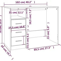 vidaXL Bureau avec tiroirs Sonoma gris 102x50x76 cm Bois d'ingénierie 823038