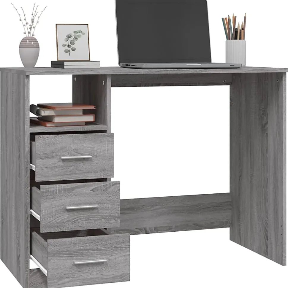 vidaXL Bureau avec tiroirs Sonoma gris 102x50x76 cm Bois d'ingénierie 823038