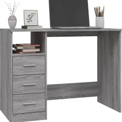 vidaXL Bureau avec tiroirs Sonoma gris 102x50x76 cm Bois d'ingénierie 823038