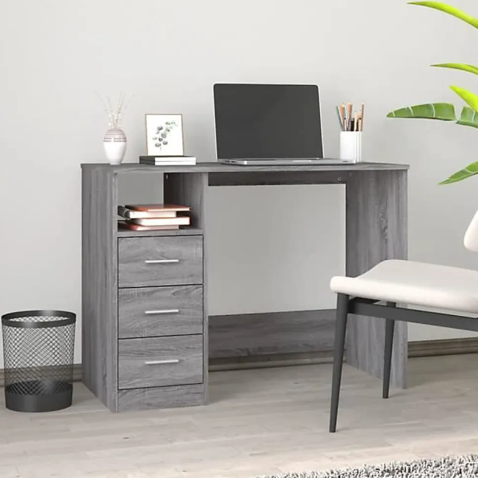 vidaXL Bureau avec tiroirs Sonoma gris 102x50x76 cm Bois d'ingénierie 823038
