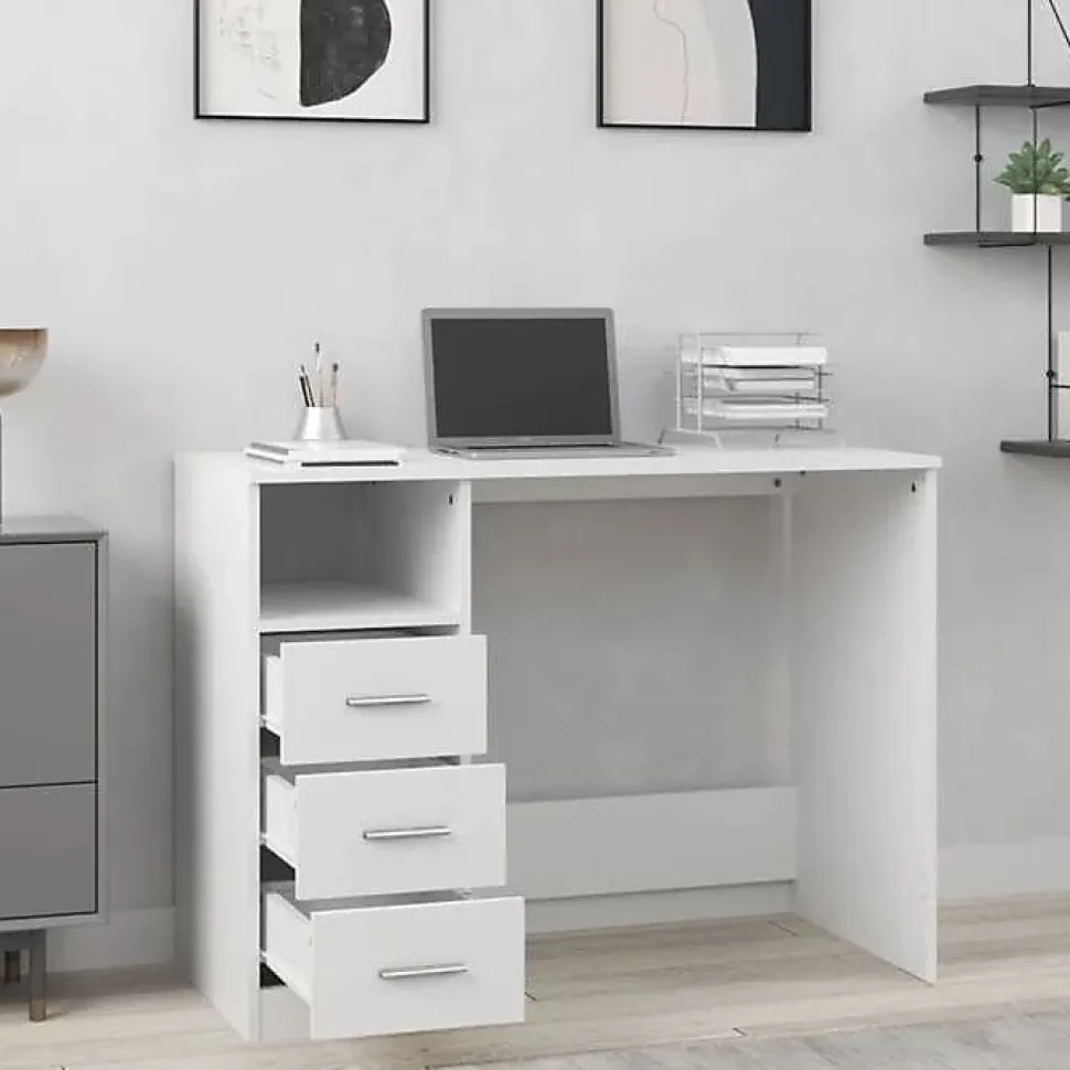 vidaXL Bureau avec tiroirs Blanc 102x50x76 cm Bois d'ingénierie 823032