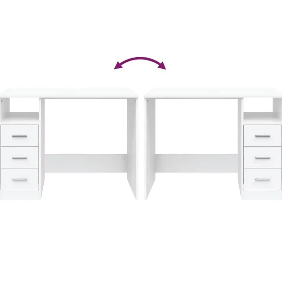 vidaXL Bureau avec tiroirs Blanc 102x50x76 cm Bois d'ingénierie 823032